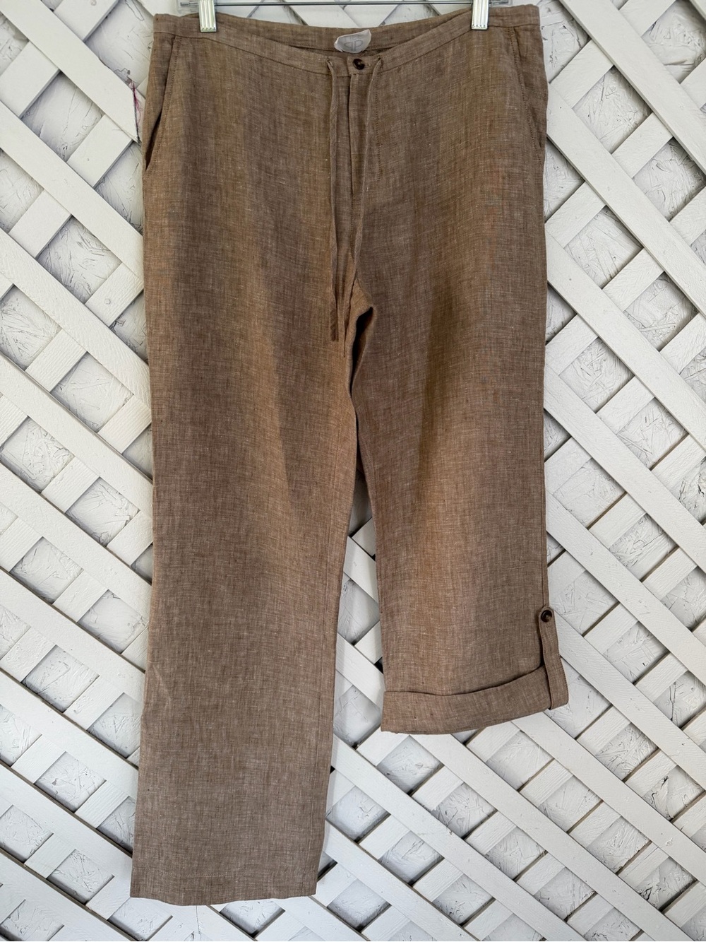 db LIFE Dana Buchman 100% Linen Drawstring Pants Convertible Roll Tab Small